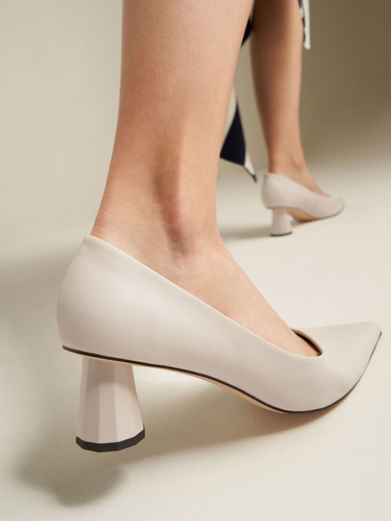 Charles & Keith Cone Heel Pointed-Tå Pumps Pisket Krem | ALIYU2139