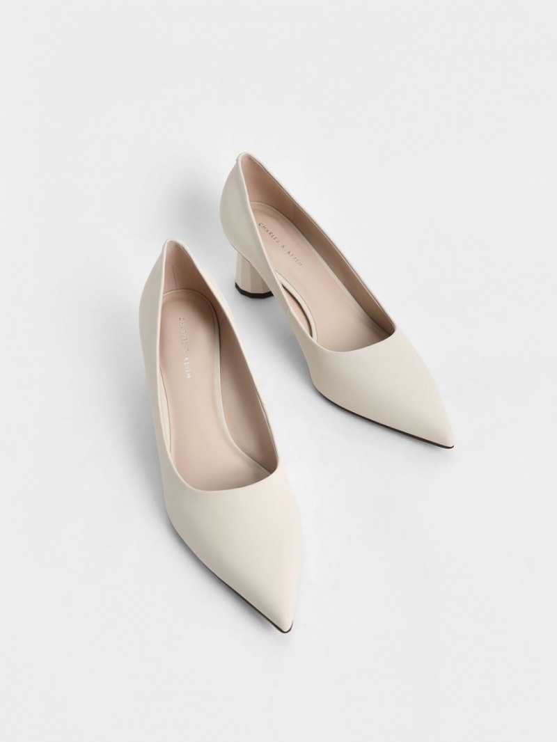 Charles & Keith Cone Heel Pointed-Tå Pumps Pisket Krem | ALIYU2139