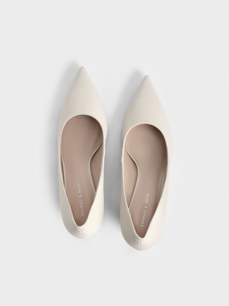 Charles & Keith Cone Heel Pointed-Tå Pumps Pisket Krem | ALIYU2139