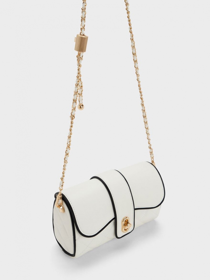 Charles & Keith Contrast-Trim Belted Crossbody Veske Hvite | XNEUW8269