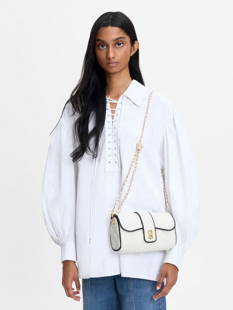 Charles & Keith Contrast-Trim Belted Crossbody Veske Hvite | XNEUW8269