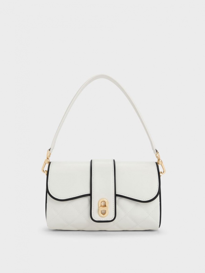 Charles & Keith Contrast-Trim Belted Crossbody Veske Hvite | XNEUW8269