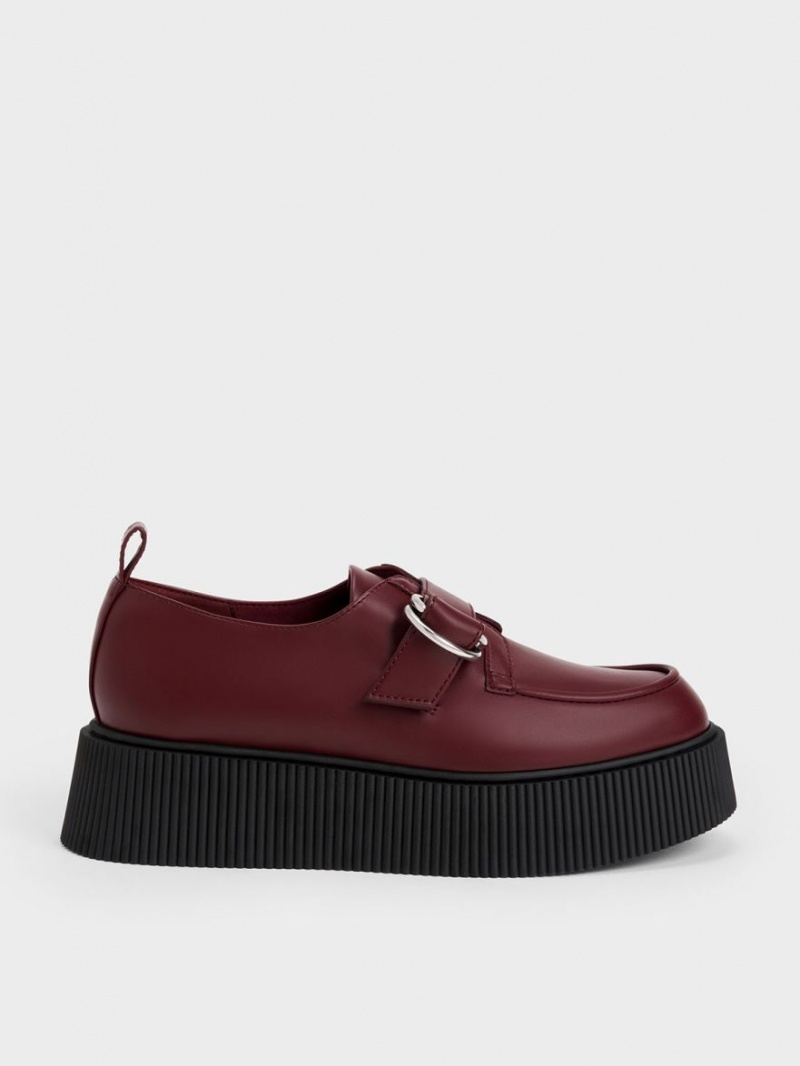 Charles & Keith Cordova Buckled Platform Loafers Burgunder | MKLOQ3976