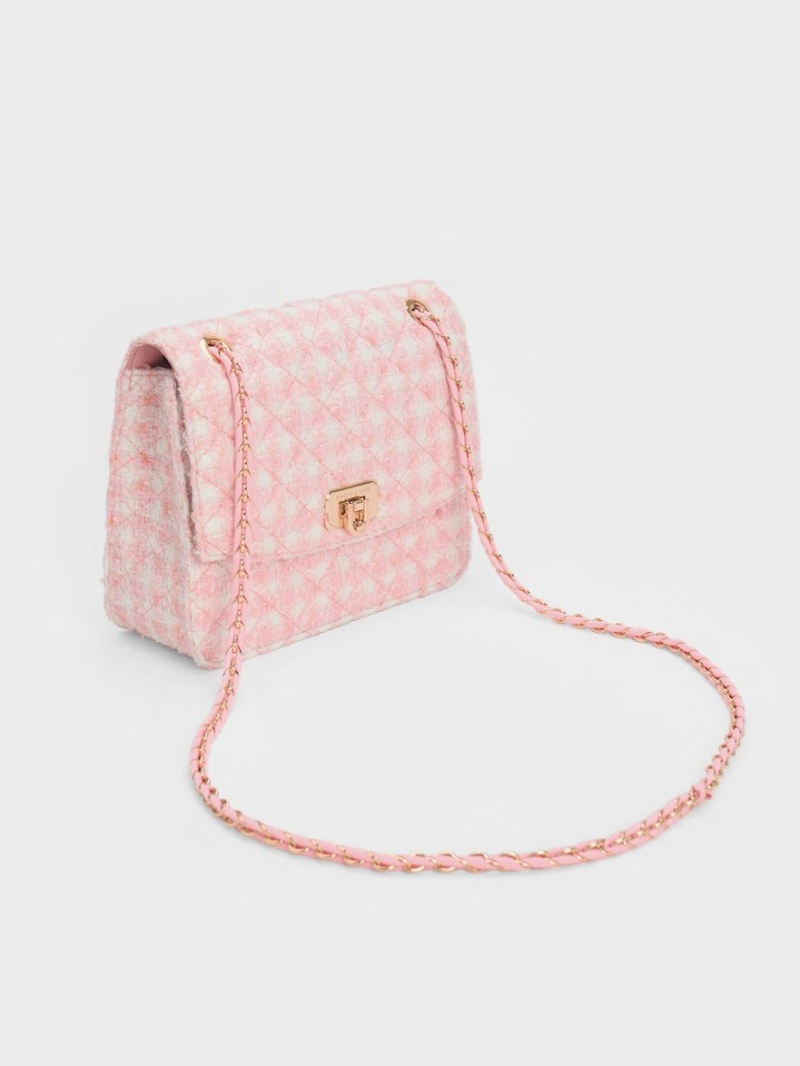 Charles & Keith Cressida Tweed Chain Reima Skulderveske Rosa | BLZUC9685