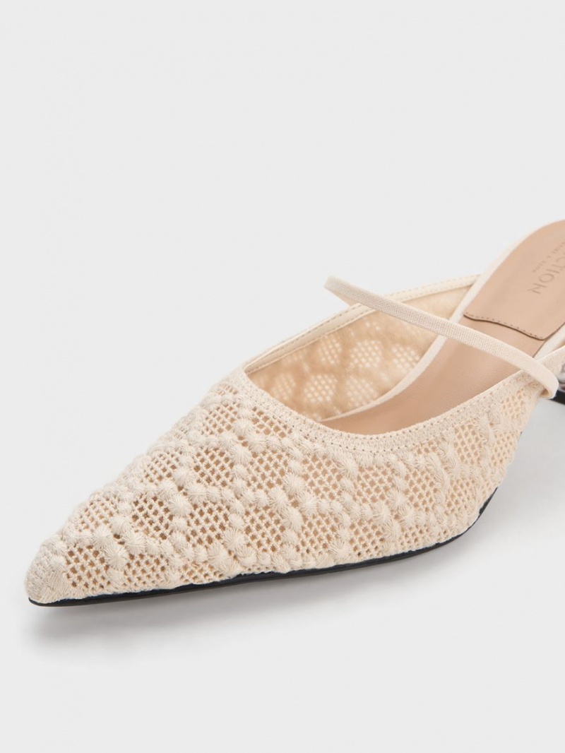 Charles & Keith Crochet & Lær Beaded Heel Mules Sko Pisket Krem | MGPNJ6123