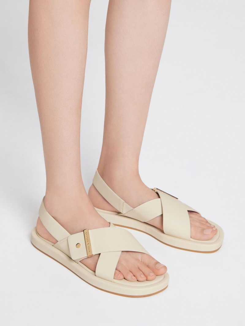 Charles & Keith Crossover Back Sandaler Med Reim Pisket Krem | HRCLK3105