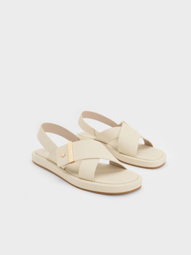 Charles & Keith Crossover Back Sandaler Med Reim Pisket Krem | HRCLK3105