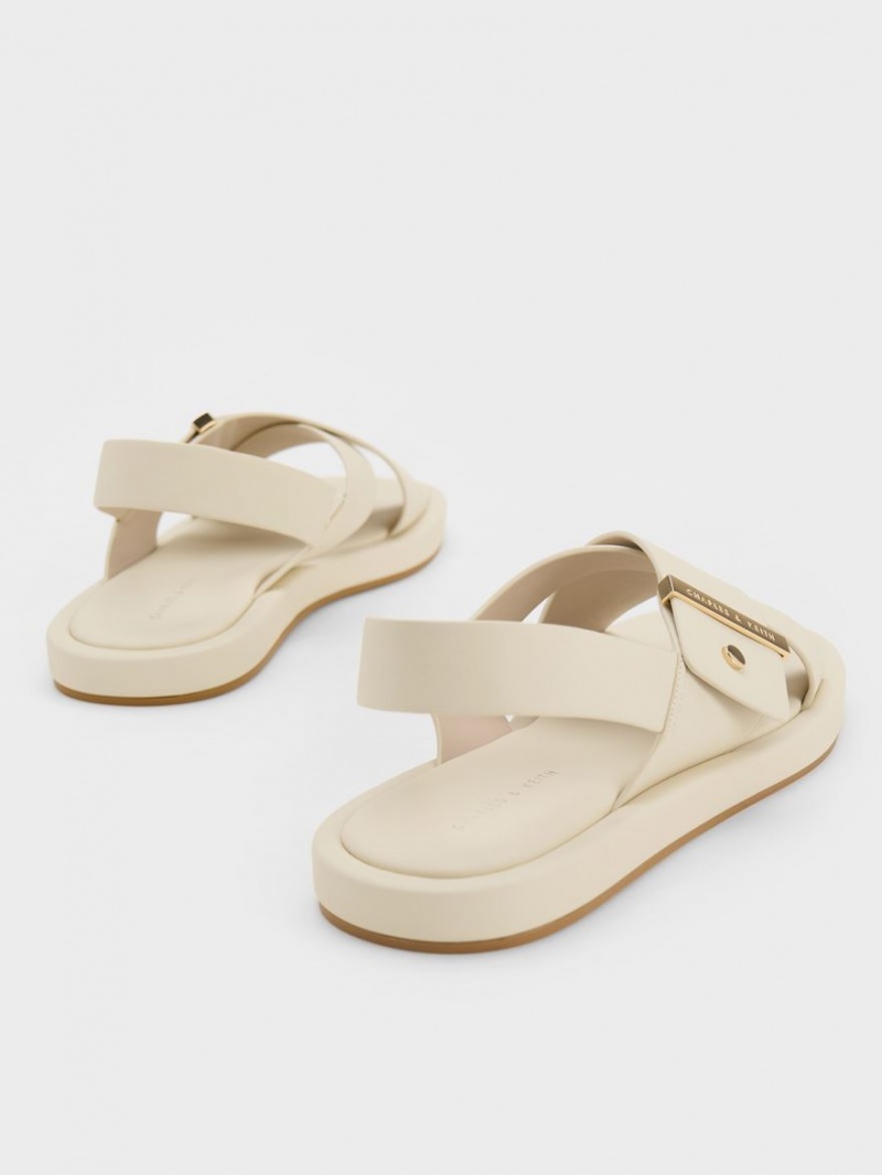 Charles & Keith Crossover Back Sandaler Med Reim Pisket Krem | HRCLK3105