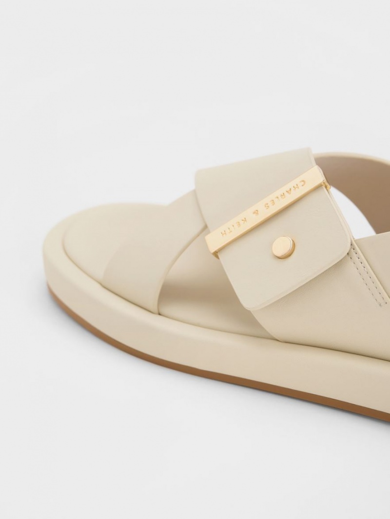 Charles & Keith Crossover Back Sandaler Med Reim Pisket Krem | HRCLK3105