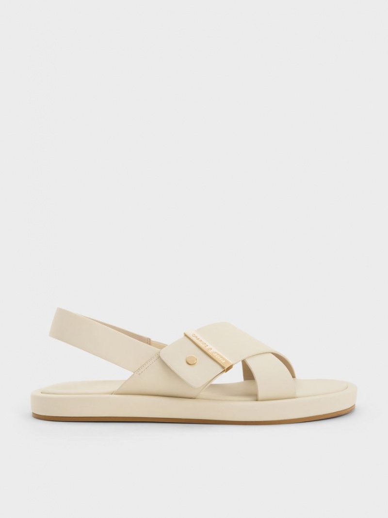 Charles & Keith Crossover Back Sandaler Med Reim Pisket Krem | HRCLK3105