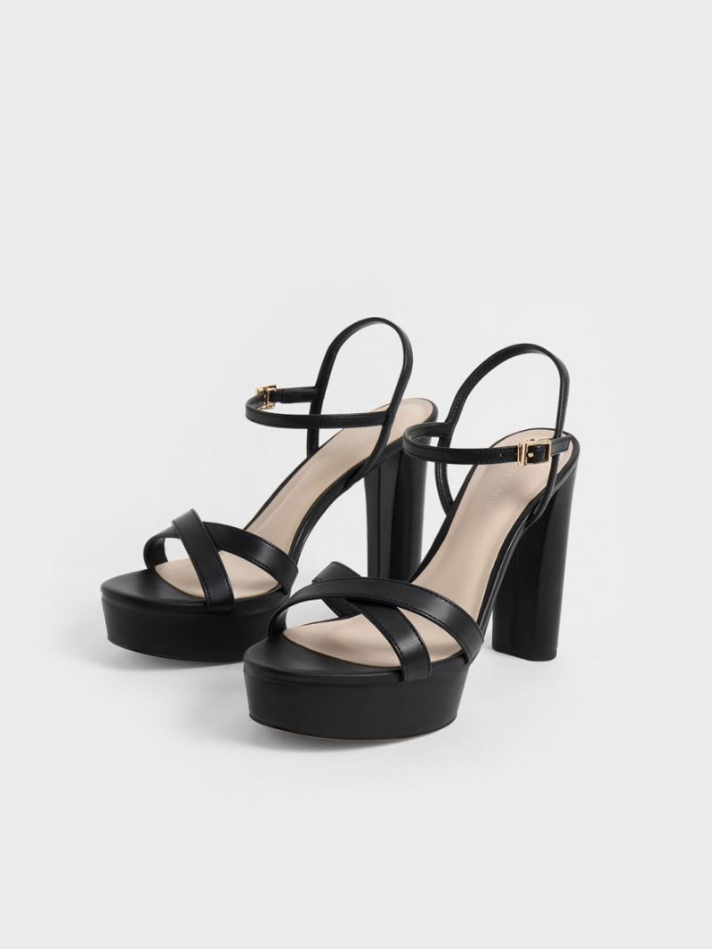 Charles & Keith Crossover Platform Sandaler med Hæl Svarte | XKZEY3874