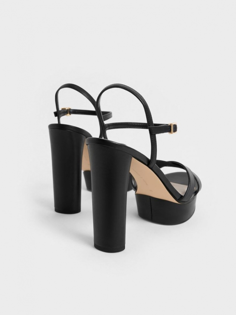 Charles & Keith Crossover Platform Sandaler med Hæl Svarte | XKZEY3874