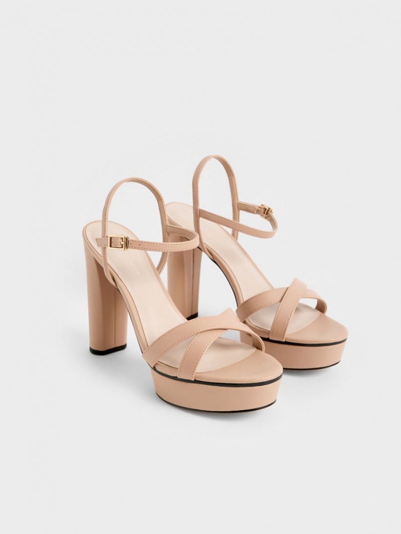 Charles & Keith Crossover Platform Sandaler med Hæl Beige | BLQJA6170