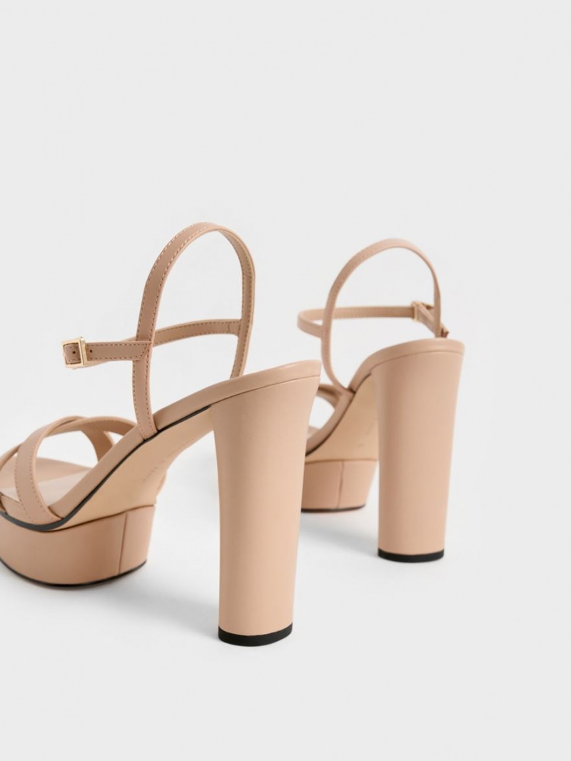 Charles & Keith Crossover Platform Sandaler med Hæl Beige | BLQJA6170