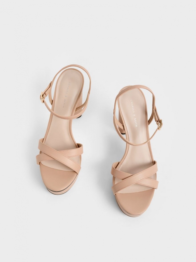 Charles & Keith Crossover Platform Sandaler med Hæl Beige | BLQJA6170