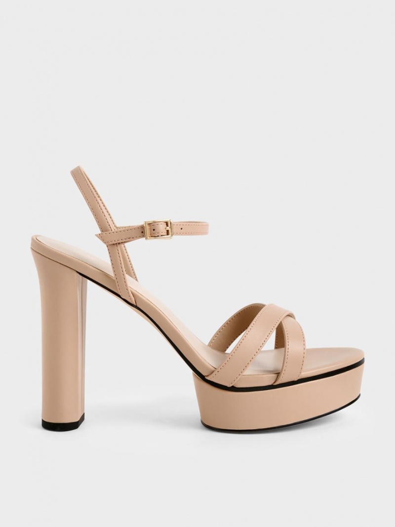 Charles & Keith Crossover Platform Sandaler med Hæl Beige | BLQJA6170