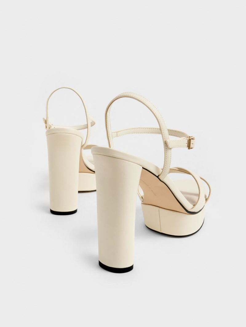 Charles & Keith Crossover Platform Sandaler med Hæl Pisket Krem | PVZNH3607