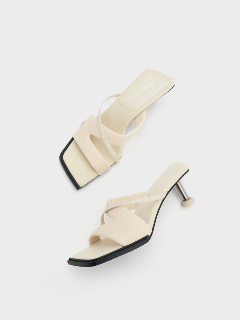 Charles & Keith Crossover Sculptural Sandaler med Hæl Pisket Krem | OBWFZ5106