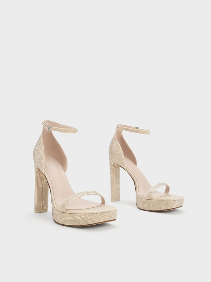 Charles & Keith Crystal Ankle-Reima Platåsandaler Beige | FMHUV7584