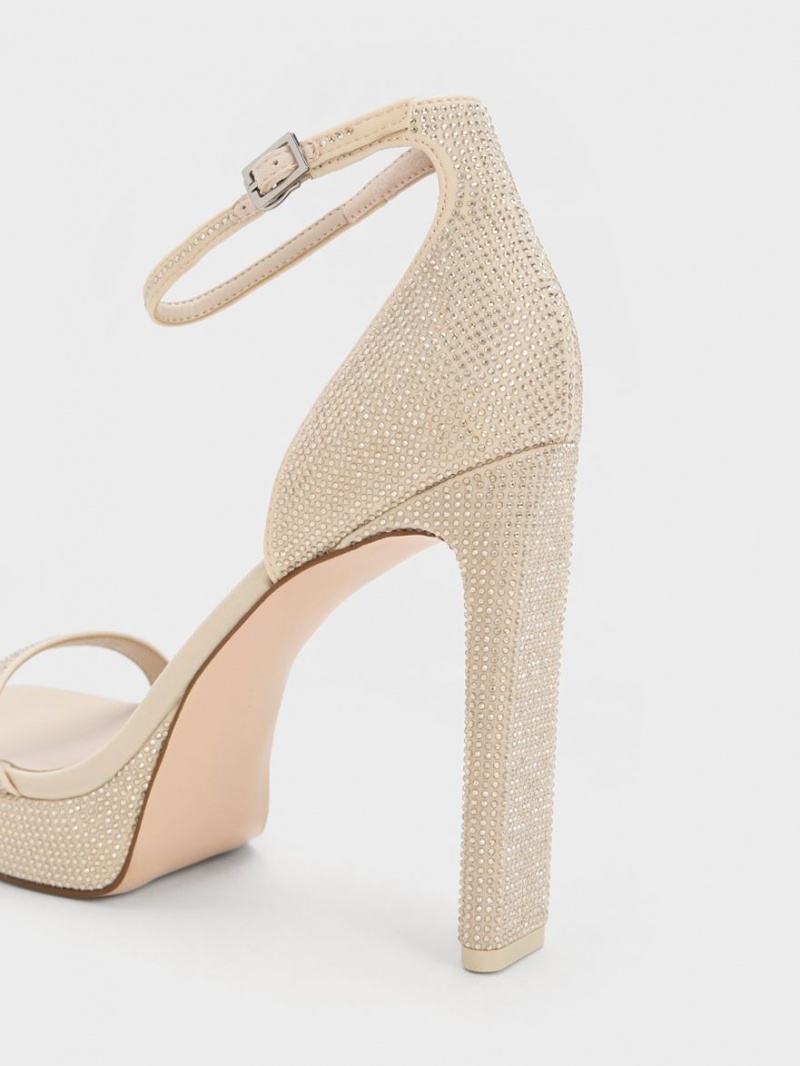 Charles & Keith Crystal Ankle-Reima Platåsandaler Beige | FMHUV7584