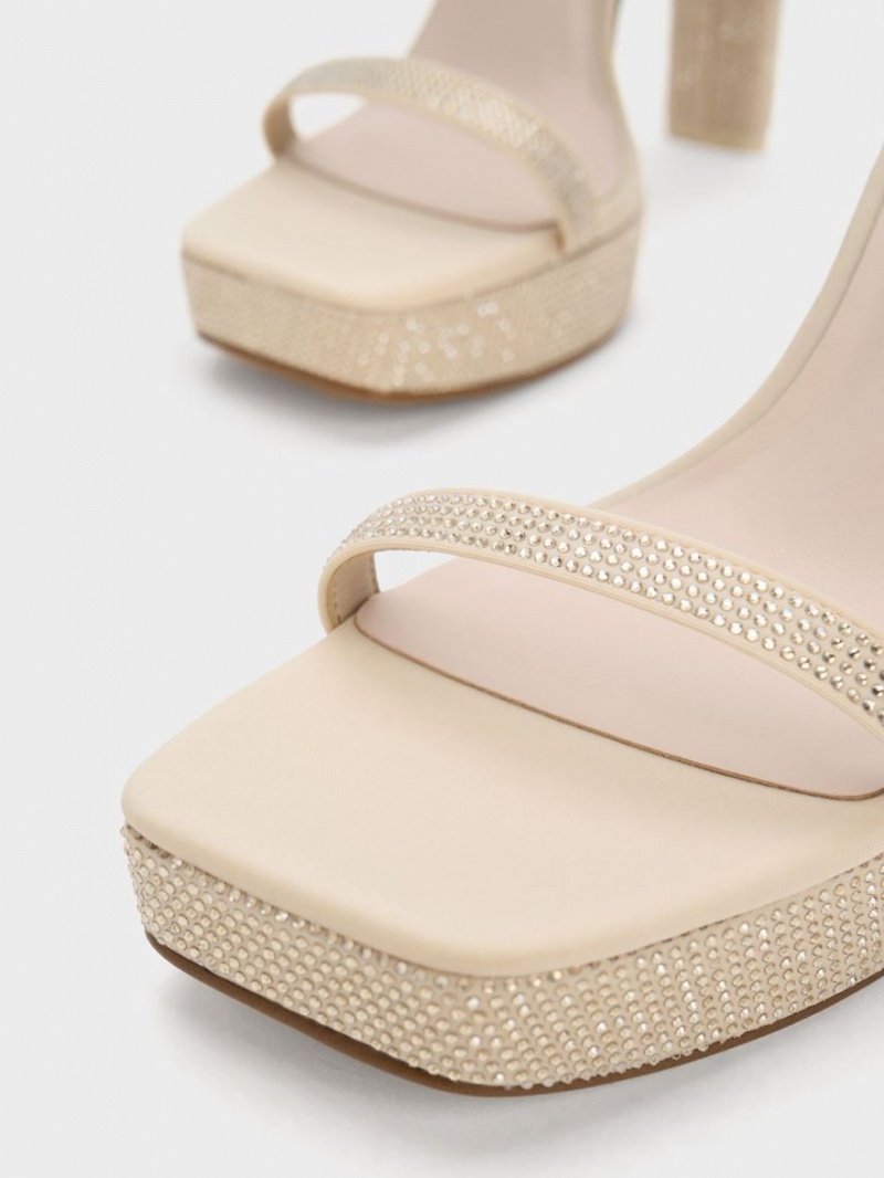 Charles & Keith Crystal Ankle-Reima Platåsandaler Beige | FMHUV7584