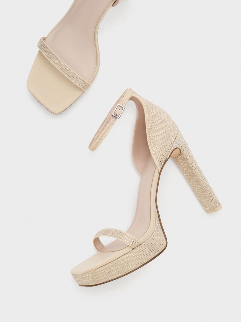 Charles & Keith Crystal Ankle-Reima Platåsandaler Beige | FMHUV7584