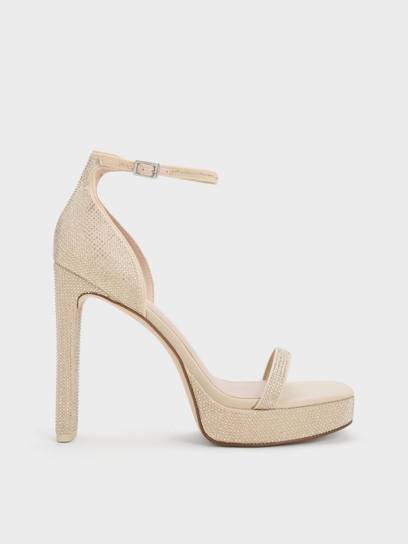 Charles & Keith Crystal Ankle-Reima Platåsandaler Beige | FMHUV7584