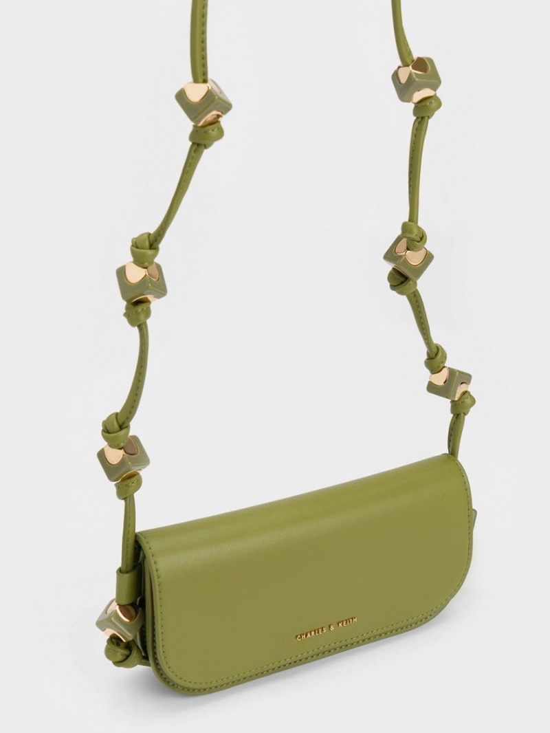 Charles & Keith Cube Knotted Elongated Crossbody Veske Olivengrønne | RKNPL9547