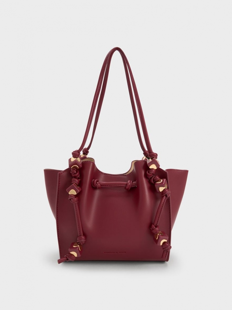 Charles & Keith Cube Trapeze Tote Veske Burgunder | PSGUY9135