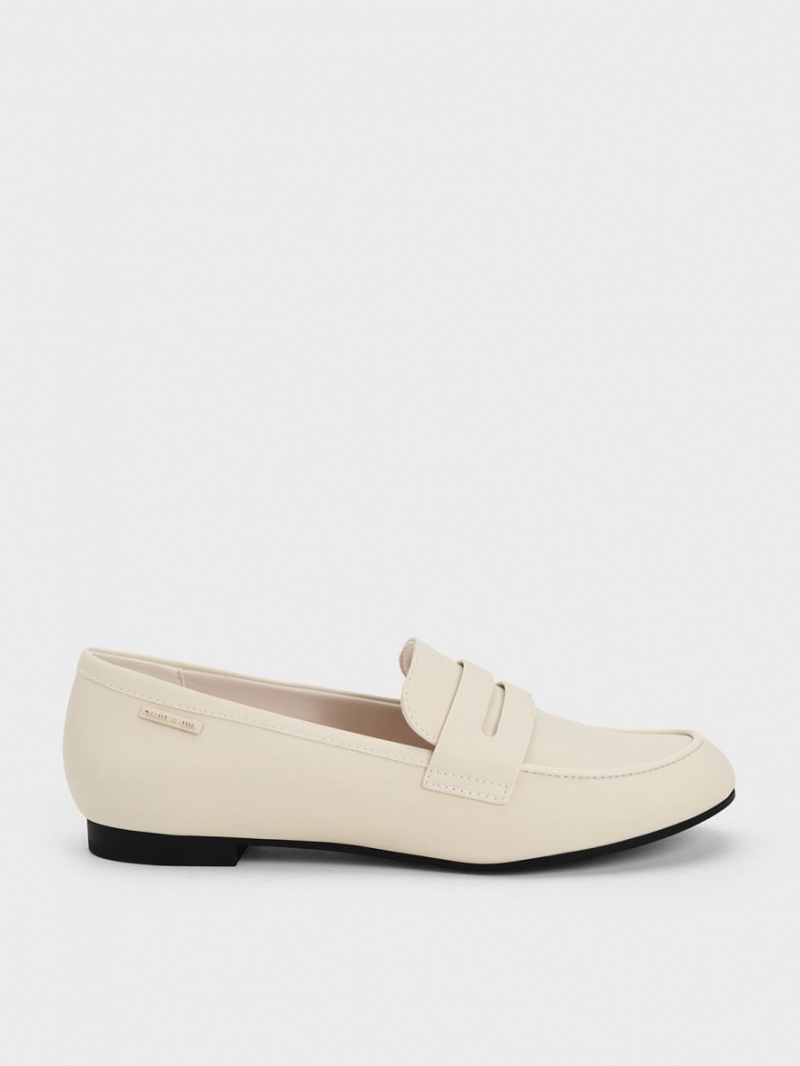 Charles & Keith Cut-Out Almond Tå Penny Loafers Pisket Krem | HTKAL0274