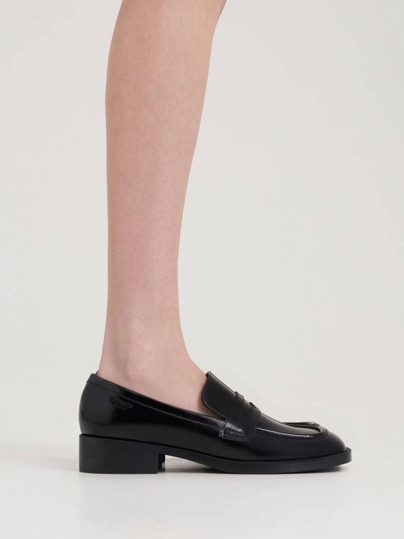 Charles & Keith Cut-Out Penny Loafers Svarte | EFOMY7328