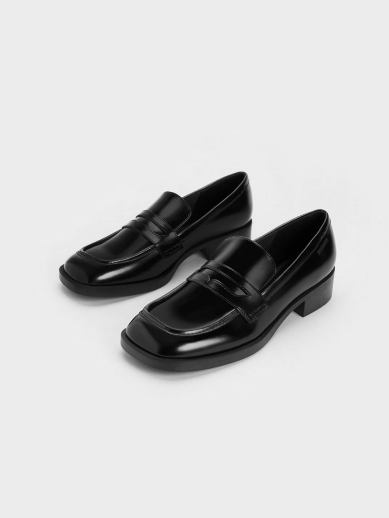 Charles & Keith Cut-Out Penny Loafers Svarte | EFOMY7328