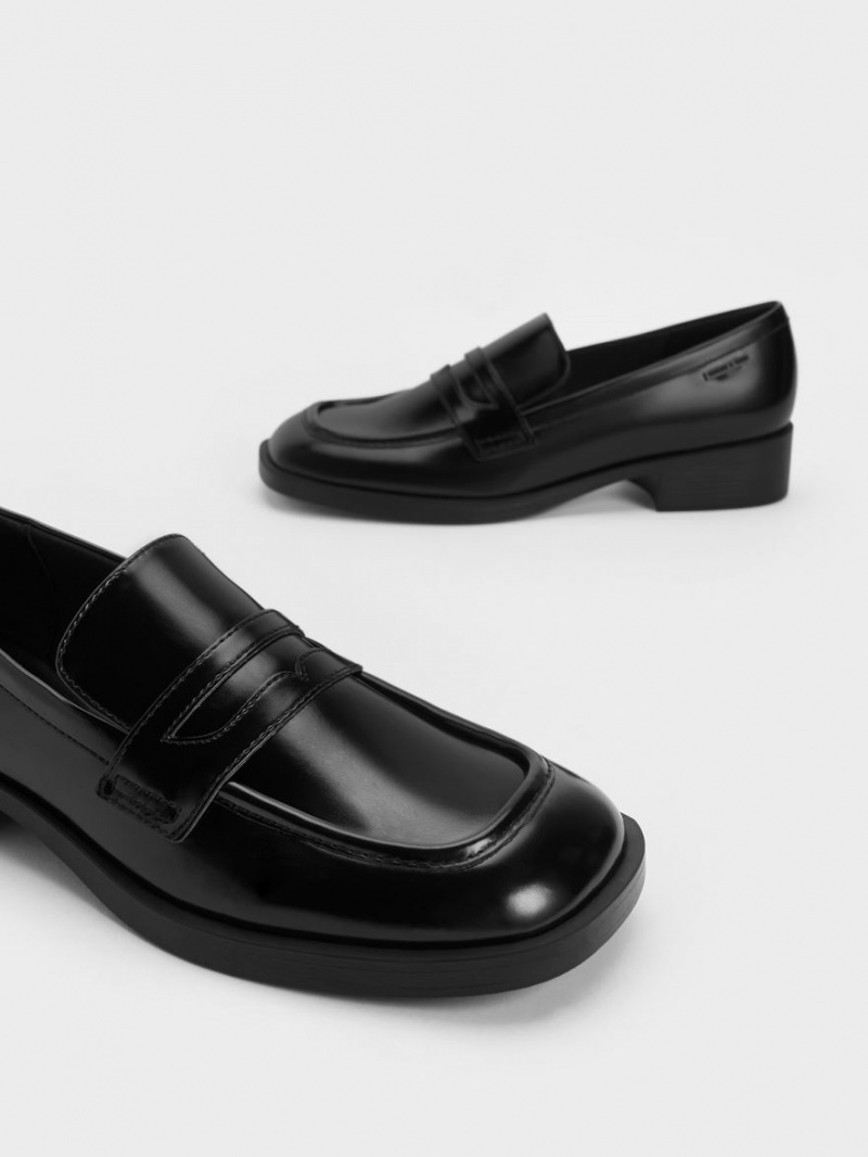 Charles & Keith Cut-Out Penny Loafers Svarte | EFOMY7328