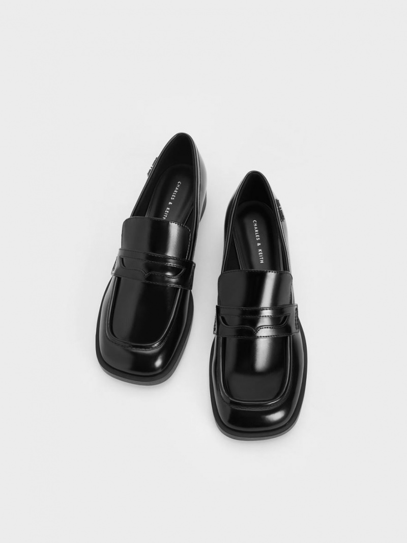 Charles & Keith Cut-Out Penny Loafers Svarte | EFOMY7328