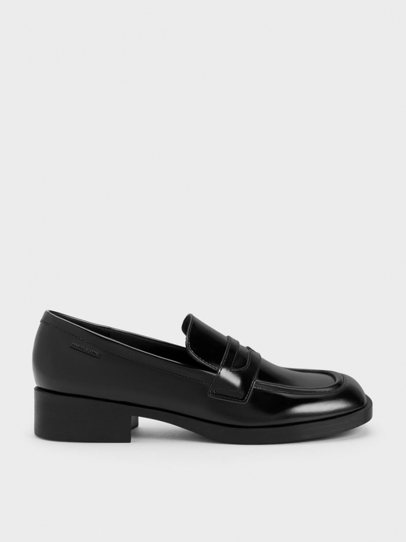 Charles & Keith Cut-Out Penny Loafers Svarte | EFOMY7328