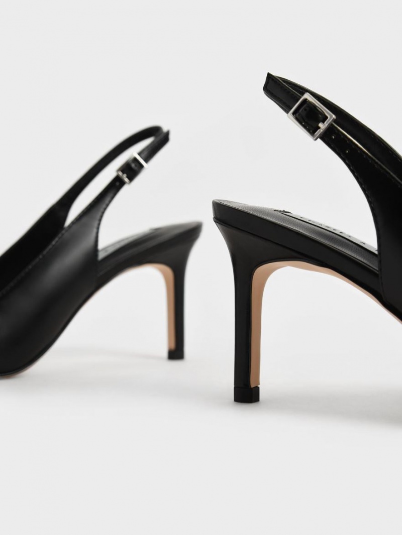 Charles & Keith Cut-Out Slingback Stiletto Pumps Svarte | WCOYU7560