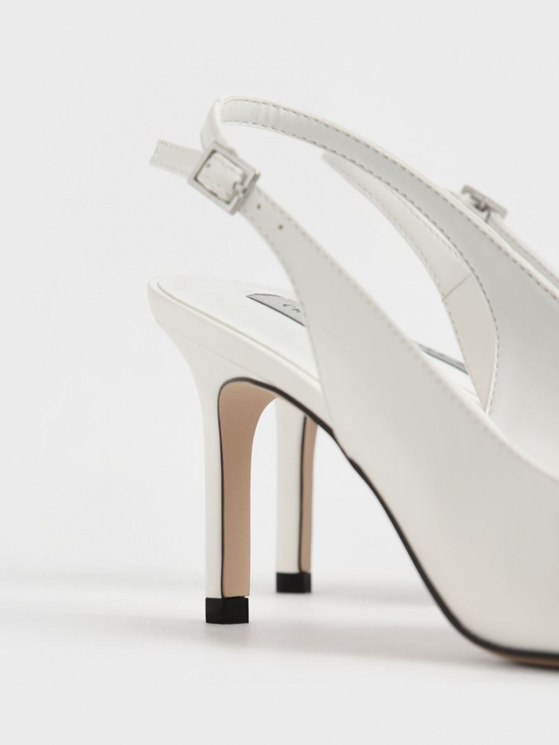 Charles & Keith Cut-Out Slingback Stiletto Pumps Hvite | BRJGF6870