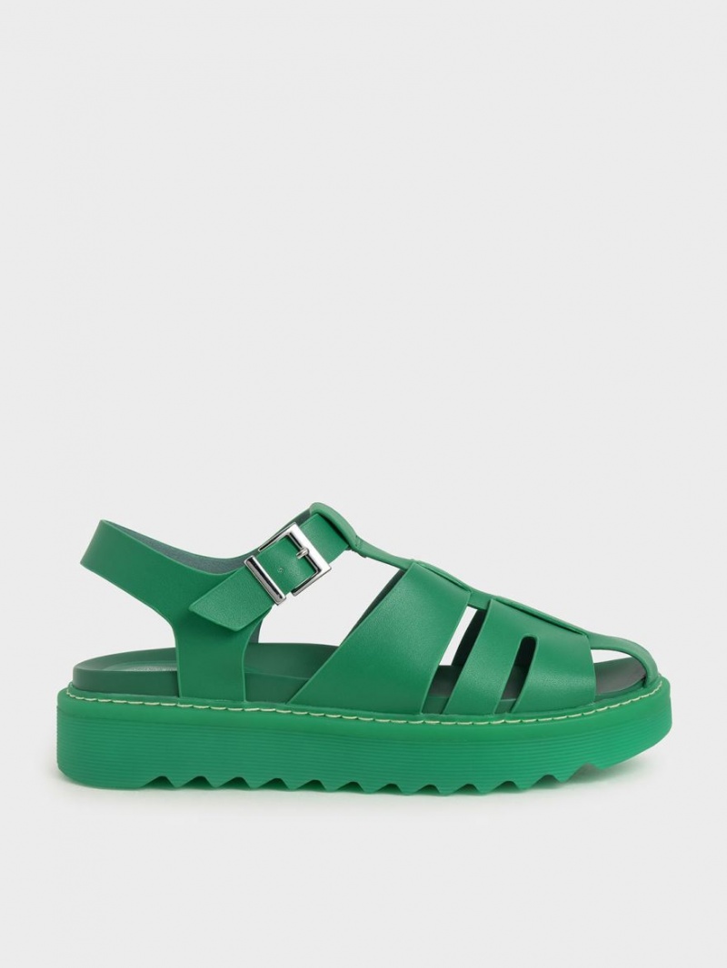 Charles & Keith Cut-Out Sports Platåsandaler Grønn | OELGB0648