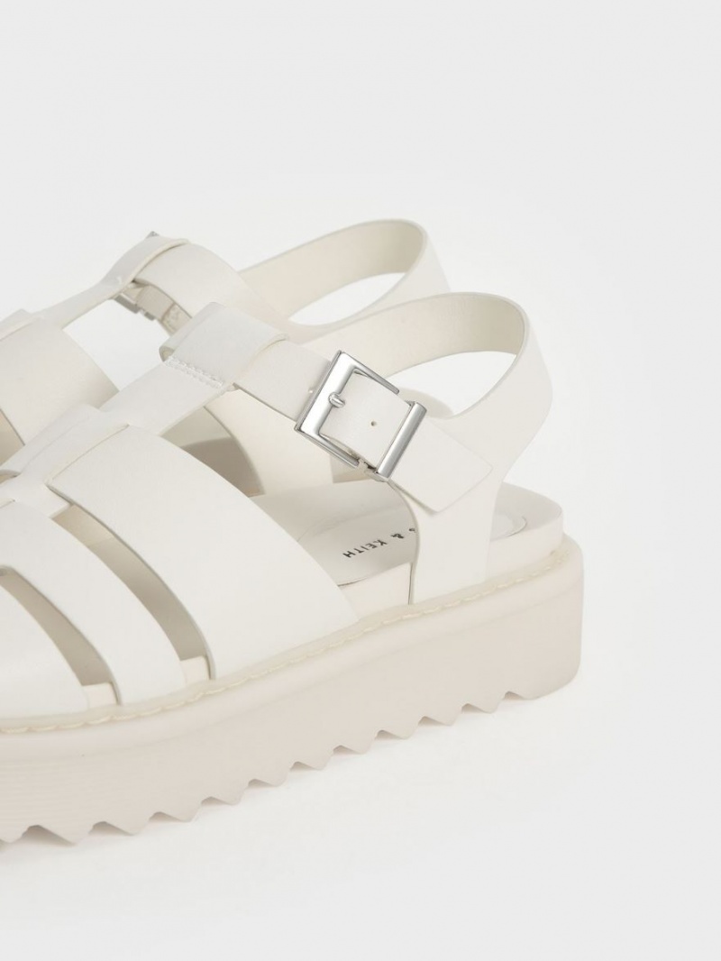 Charles & Keith Cut-Out Sports Platåsandaler Hvite | TYUSE6413