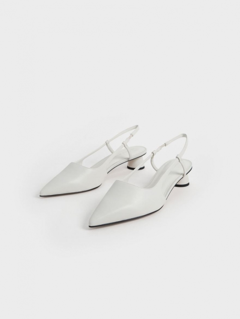 Charles & Keith Cylindrical Heel Slingback Pumps Hvite | KRGBJ4867