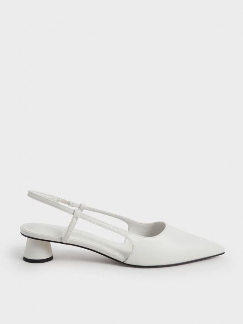 Charles & Keith Cylindrical Heel Slingback Pumps Hvite | KRGBJ4867