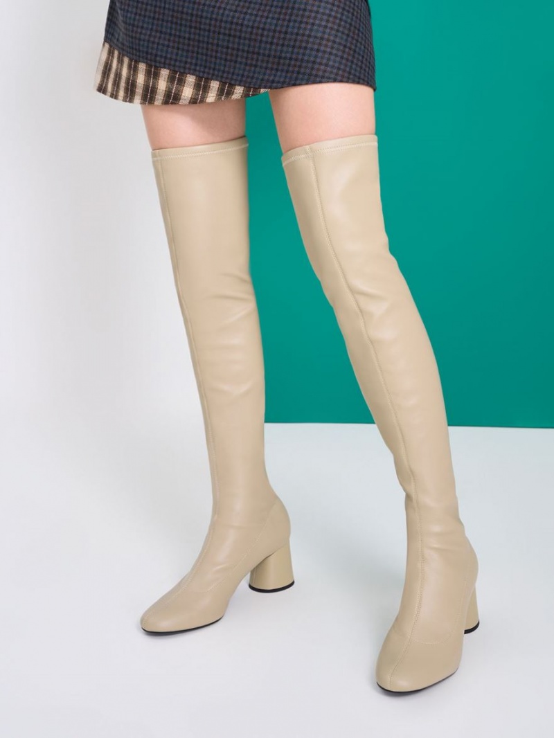 Charles & Keith Cylindrical Heel Thigh Høye Støvletter Beige | GULYT6201