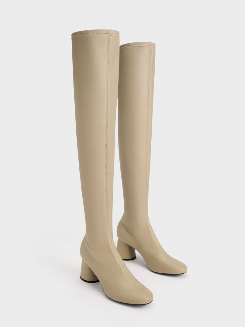 Charles & Keith Cylindrical Heel Thigh Høye Støvletter Beige | GULYT6201