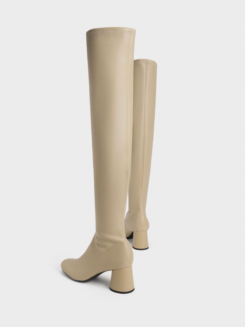 Charles & Keith Cylindrical Heel Thigh Høye Støvletter Beige | GULYT6201