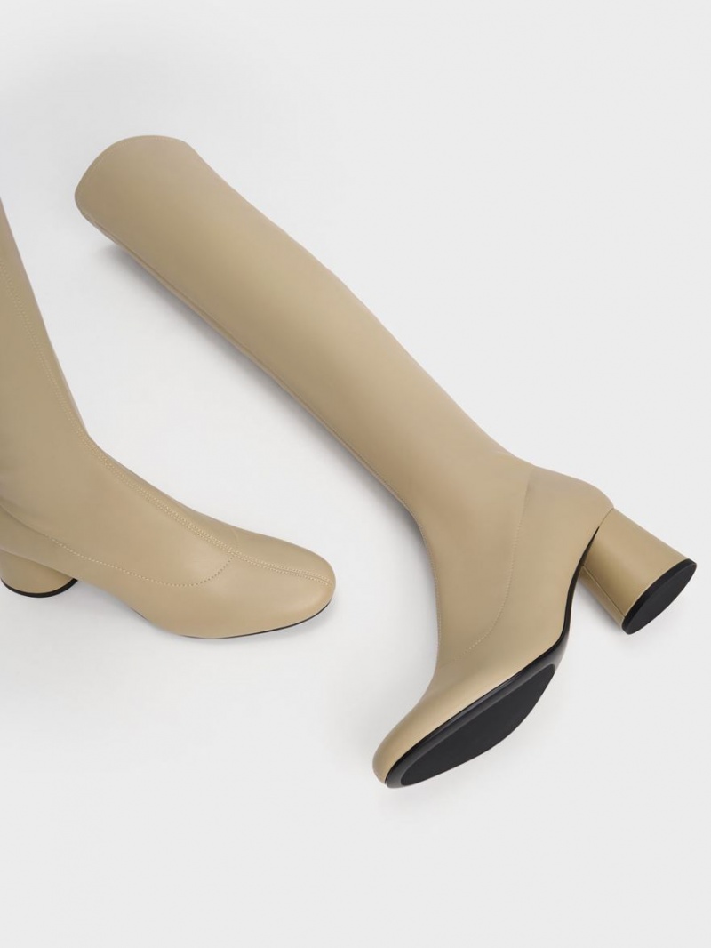 Charles & Keith Cylindrical Heel Thigh Høye Støvletter Beige | GULYT6201