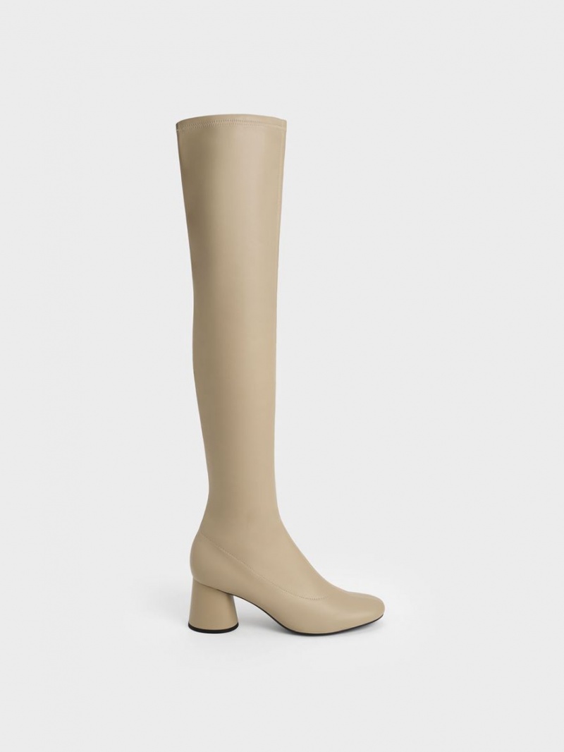 Charles & Keith Cylindrical Heel Thigh Høye Støvletter Beige | GULYT6201