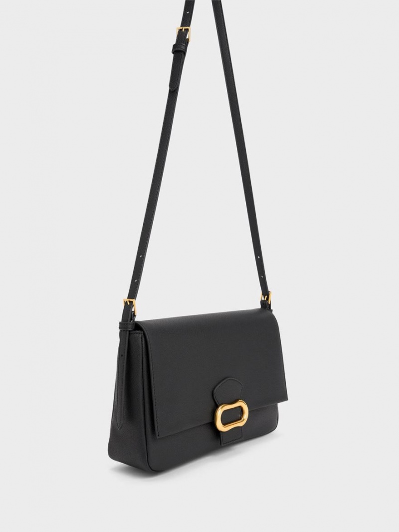 Charles & Keith Daki Belted Trapeze Skulderveske Svarte | TKDAW4079