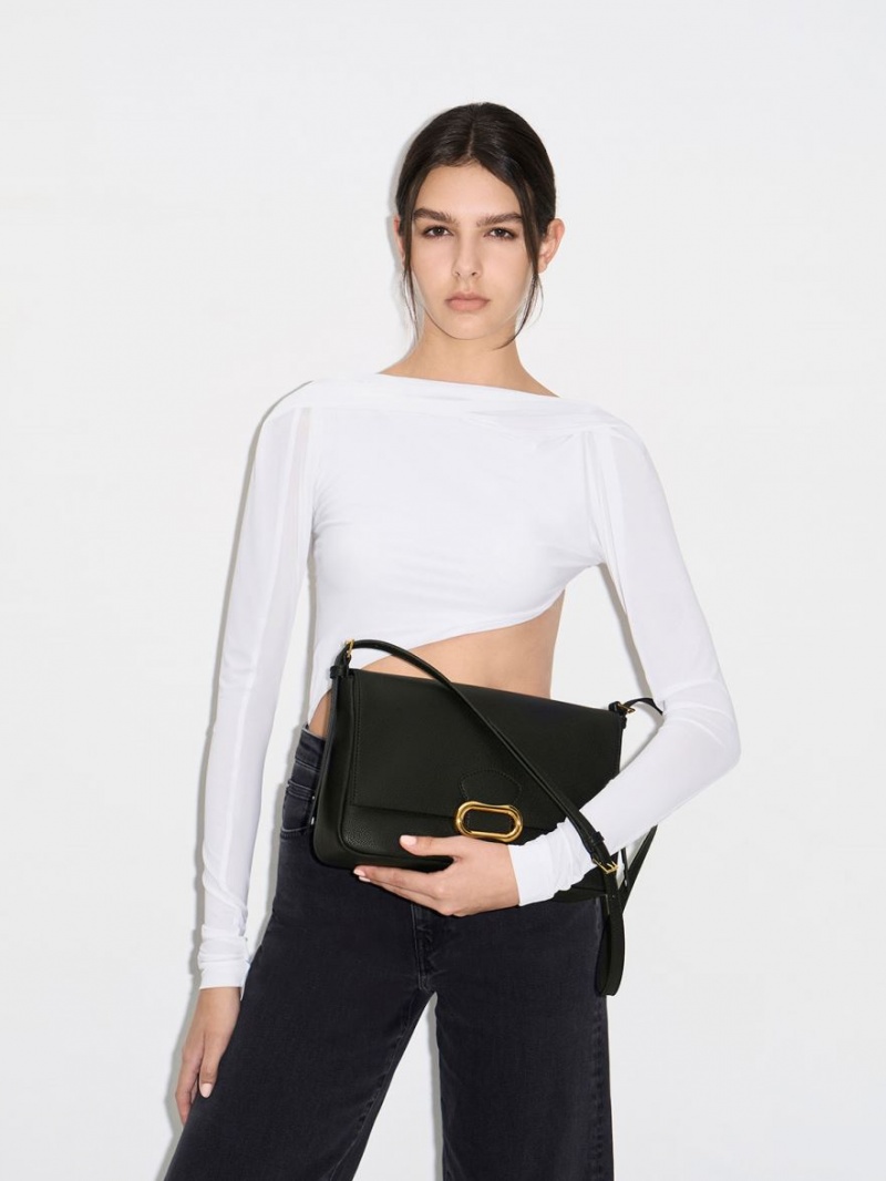 Charles & Keith Daki Belted Trapeze Skulderveske Svarte | TKDAW4079