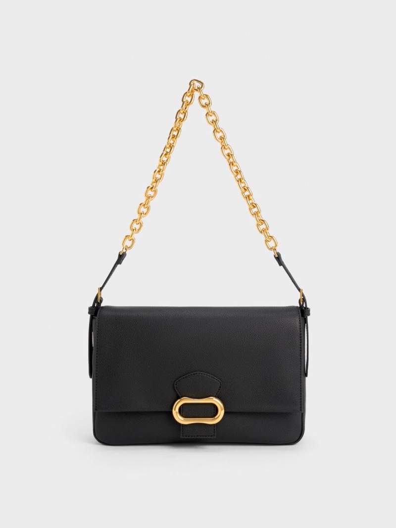 Charles & Keith Daki Belted Trapeze Skulderveske Svarte | TKDAW4079