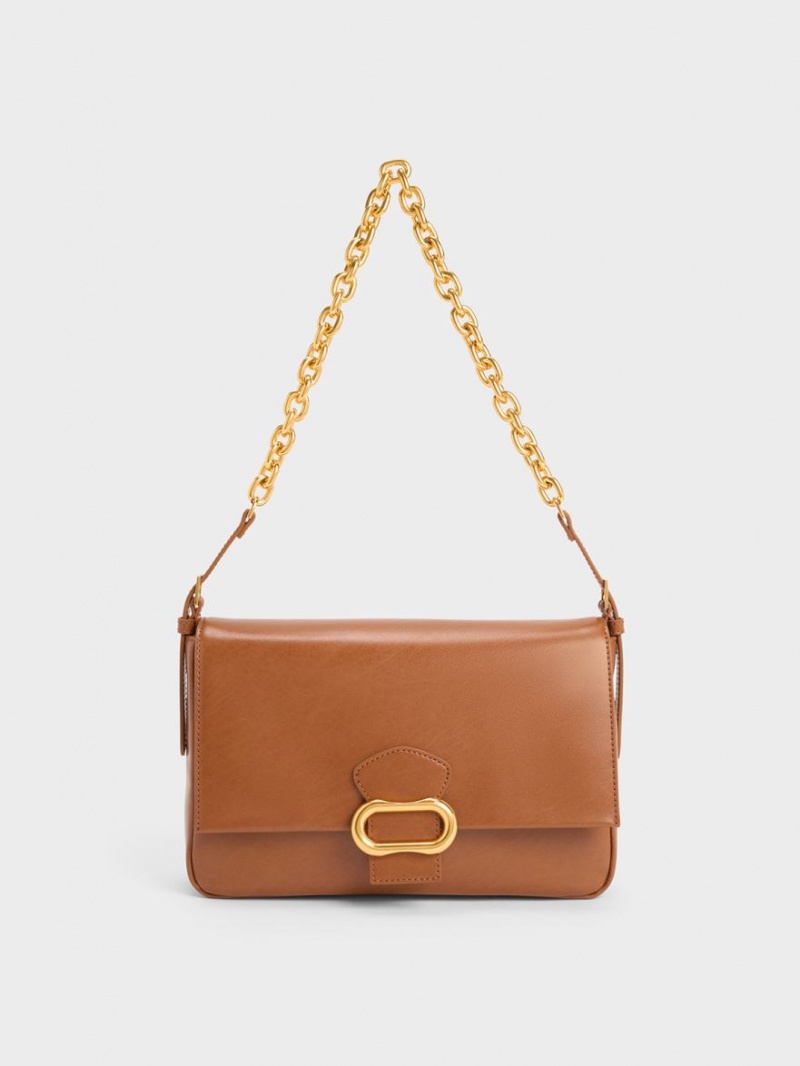 Charles & Keith Daki Belted Trapeze Skulderveske Sjokolade | OWFVN0256